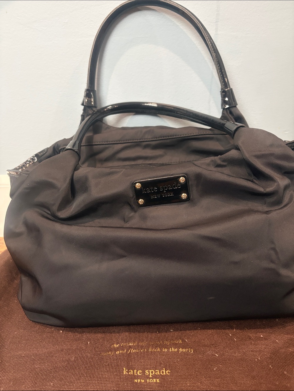 kate spade Black Nylon Shoulder Bag with Patent Trim